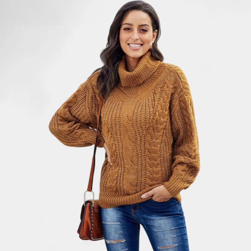 Gleame.-Truien & Vesten-Gleame Trui - Wollen trui met hoge hals en kabelpatroon