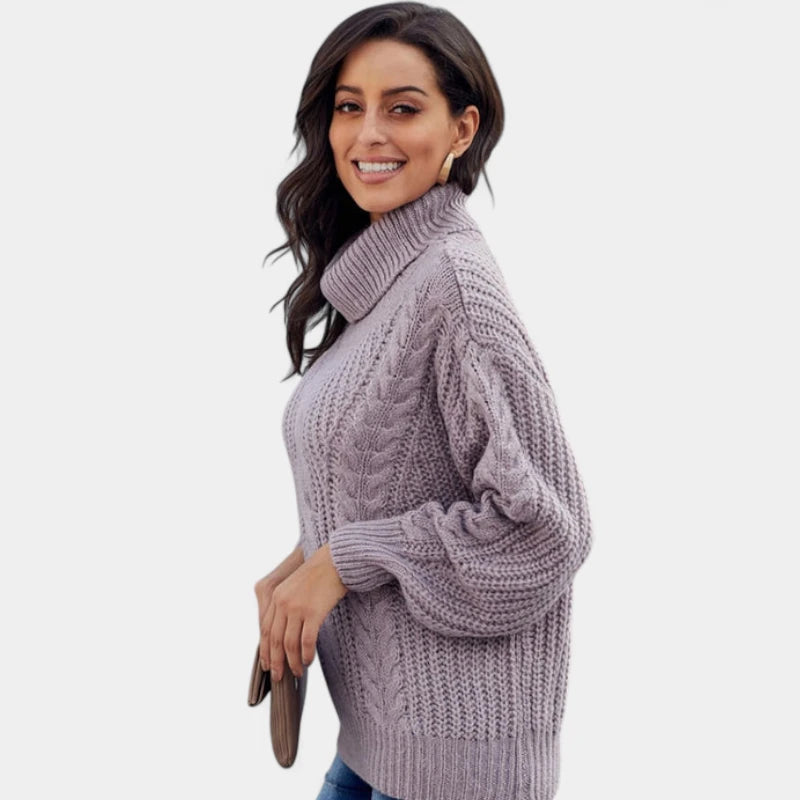 Gleame.-Truien & Vesten-Gleame Trui - Wollen trui met hoge hals en kabelpatroon