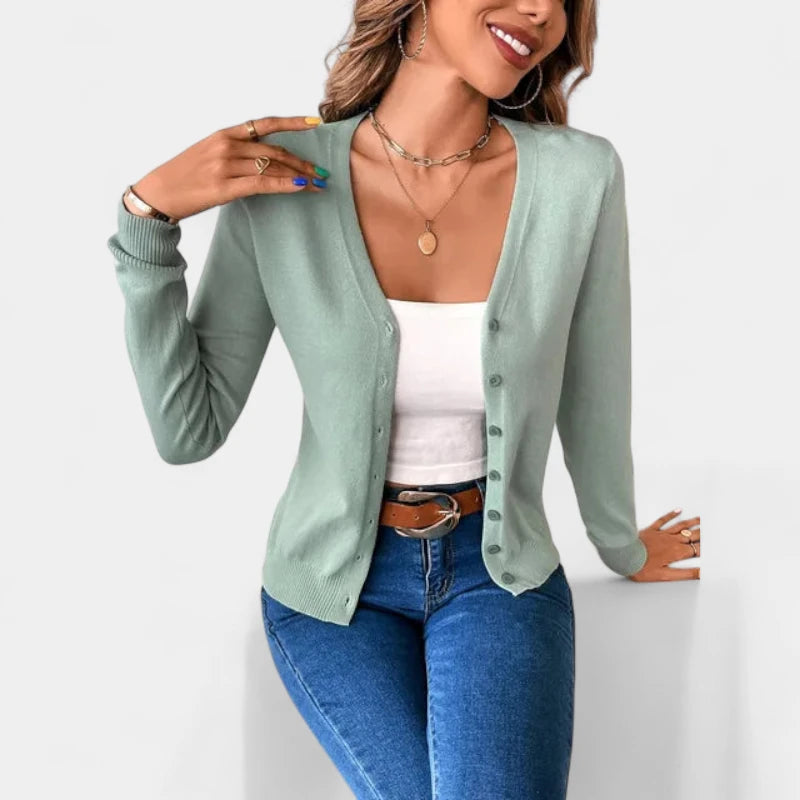 Gleame.-Truien & Vesten-Gleame Vest – Casual damesvest met V-hals, knoopsluiting en zachte stof