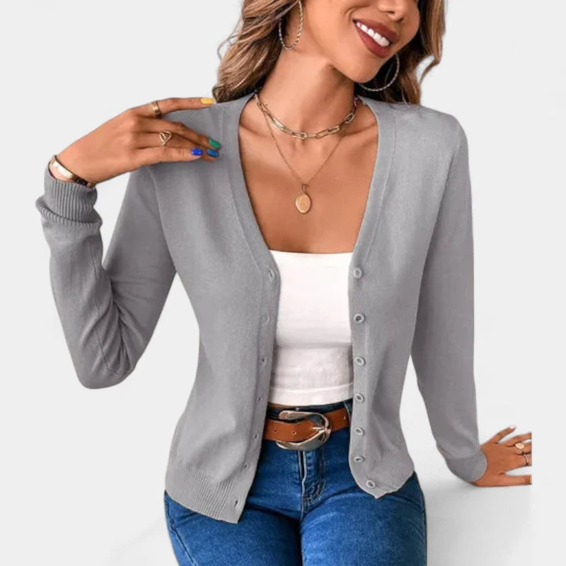 Gleame.-Truien & Vesten-Gleame Vest – Casual damesvest met V-hals, knoopsluiting en zachte stof