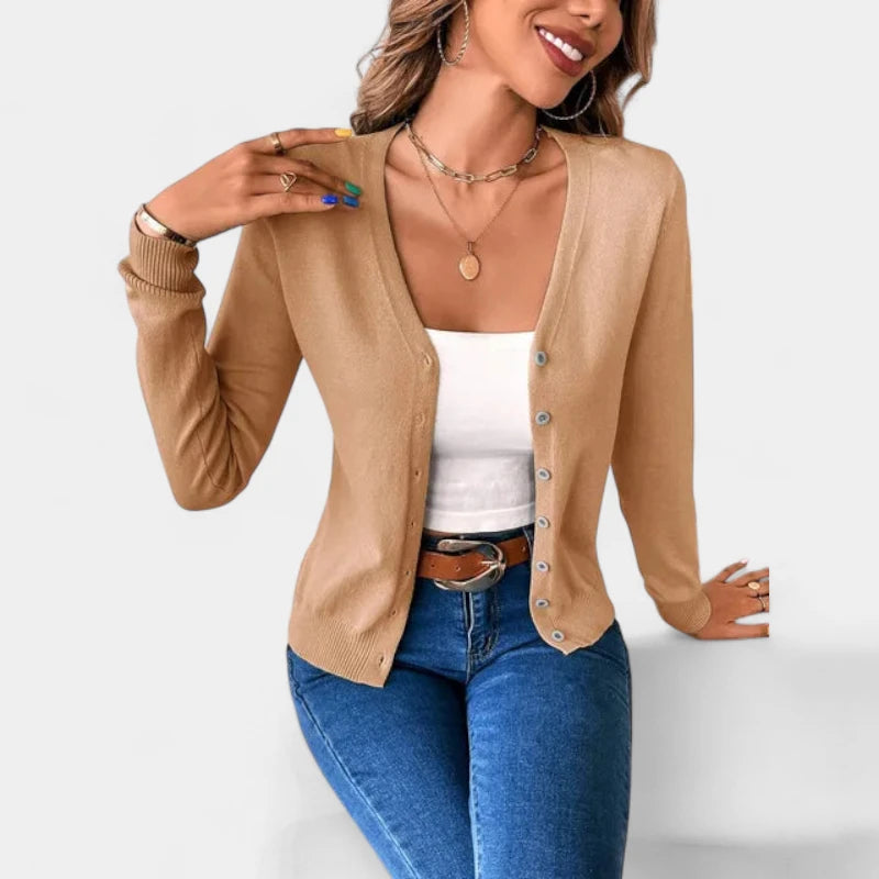 Gleame.-Truien & Vesten-Gleame Vest – Casual damesvest met V-hals, knoopsluiting en zachte stof