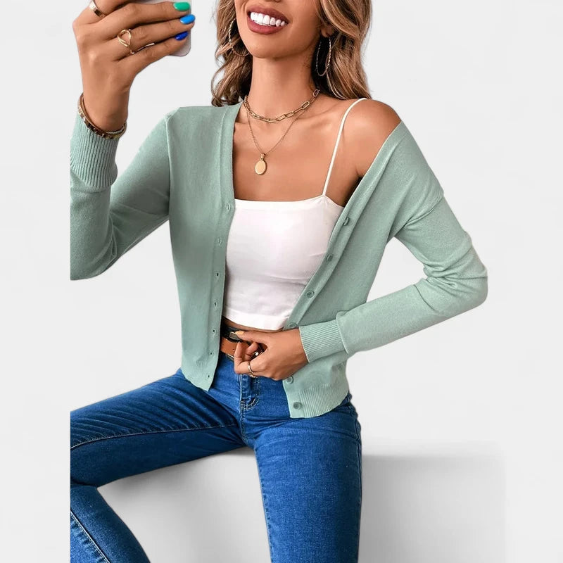 Gleame.-Truien & Vesten-Gleame Vest – Casual damesvest met V-hals, knoopsluiting en zachte stof