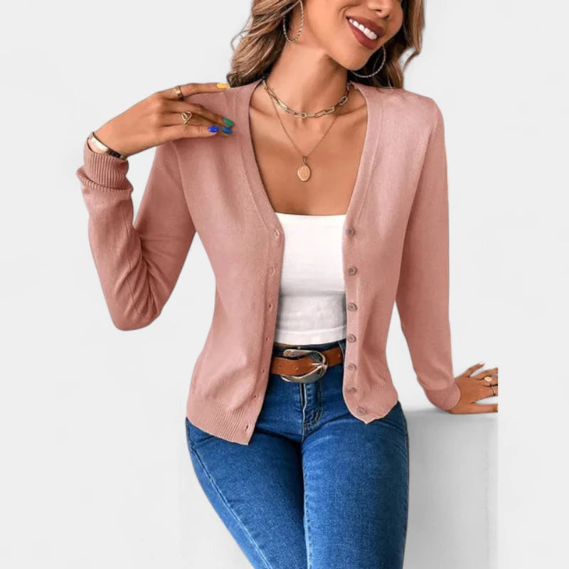 Gleame.-Truien & Vesten-Gleame Vest – Casual damesvest met V-hals, knoopsluiting en zachte stof