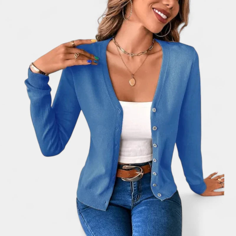 Gleame.-Truien & Vesten-Gleame Vest – Casual damesvest met V-hals, knoopsluiting en zachte stof