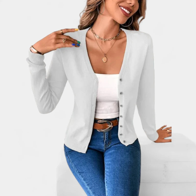 Gleame.-Truien & Vesten-Gleame Vest – Casual damesvest met V-hals, knoopsluiting en zachte stof