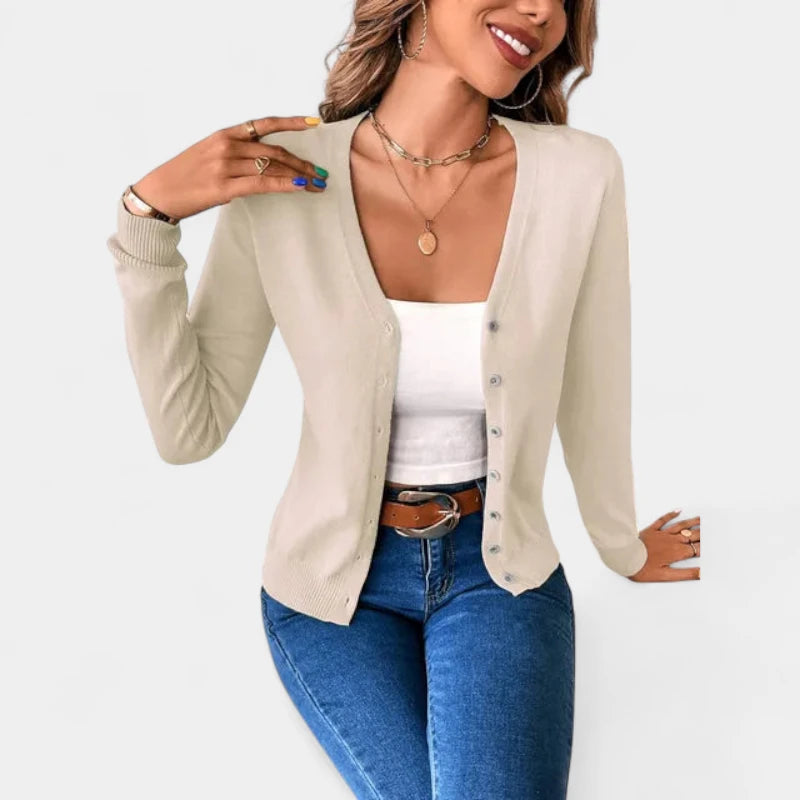Gleame.-Truien & Vesten-Gleame Vest – Casual damesvest met V-hals, knoopsluiting en zachte stof