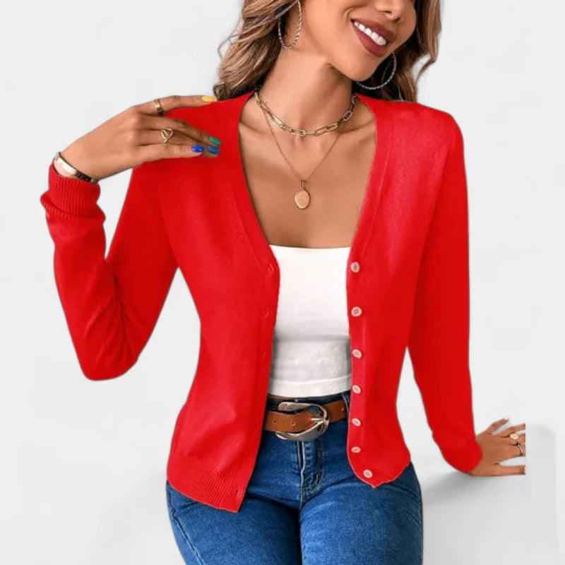 Gleame.-Truien & Vesten-Gleame Vest – Casual damesvest met V-hals, knoopsluiting en zachte stof