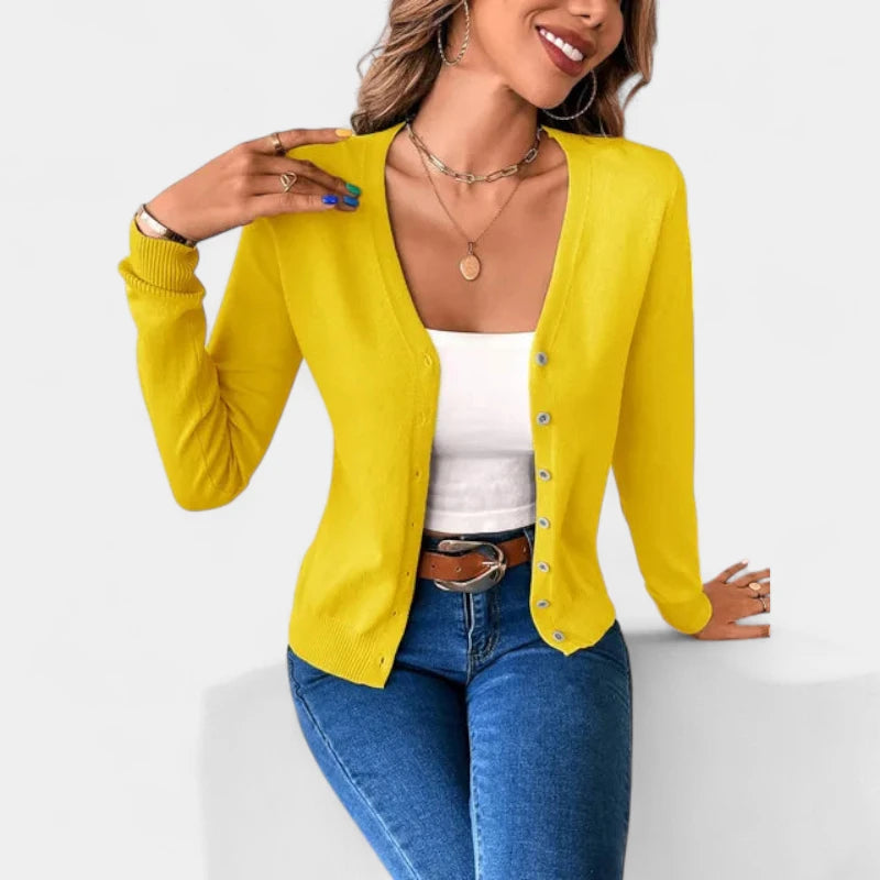 Gleame.-Truien & Vesten-Gleame Vest – Casual damesvest met V-hals, knoopsluiting en zachte stof