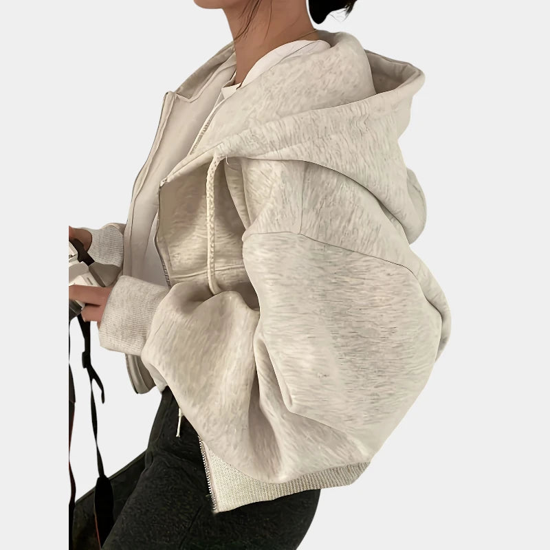 Gleame.-Truien & Vesten-Gleame hoodie - casual lange mouw ritssluiting apricot