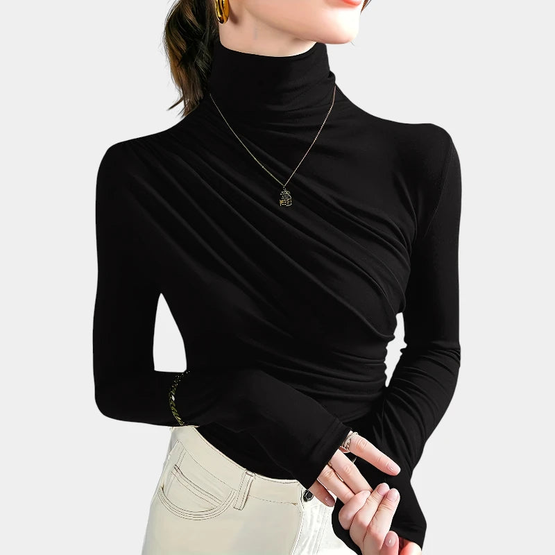 Gleame.-Truien & Vesten-Gleame top - elegante top met hoge hals en ruches in stijl