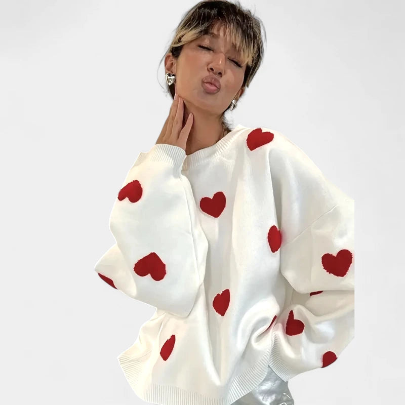 Gleame.-Truien & Vesten-Gleame trui - casual trui lange mouwen met hartjesprint