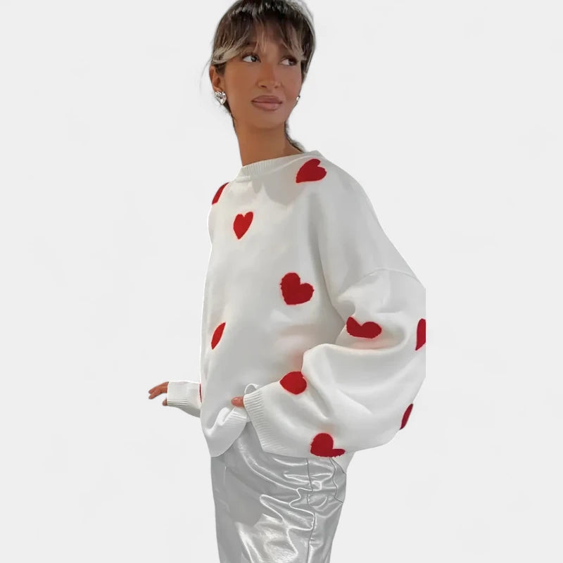 Gleame.-Truien & Vesten-Gleame trui - casual trui lange mouwen met hartjesprint