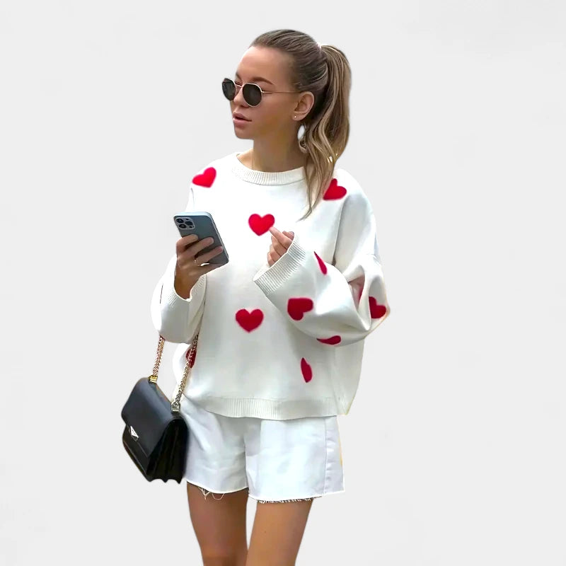 Gleame.-Truien & Vesten-Gleame trui - casual trui lange mouwen met hartjesprint