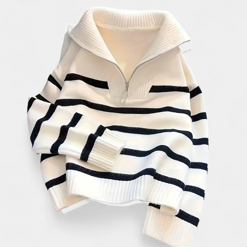 Gleame.-Truien & Vesten-Gleame trui - casual trui met ritssluiting en strepen