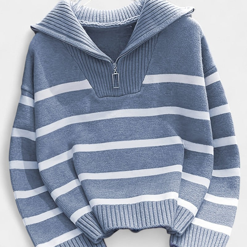 Gleame.-Truien & Vesten-Gleame trui - casual trui met ritssluiting en strepen