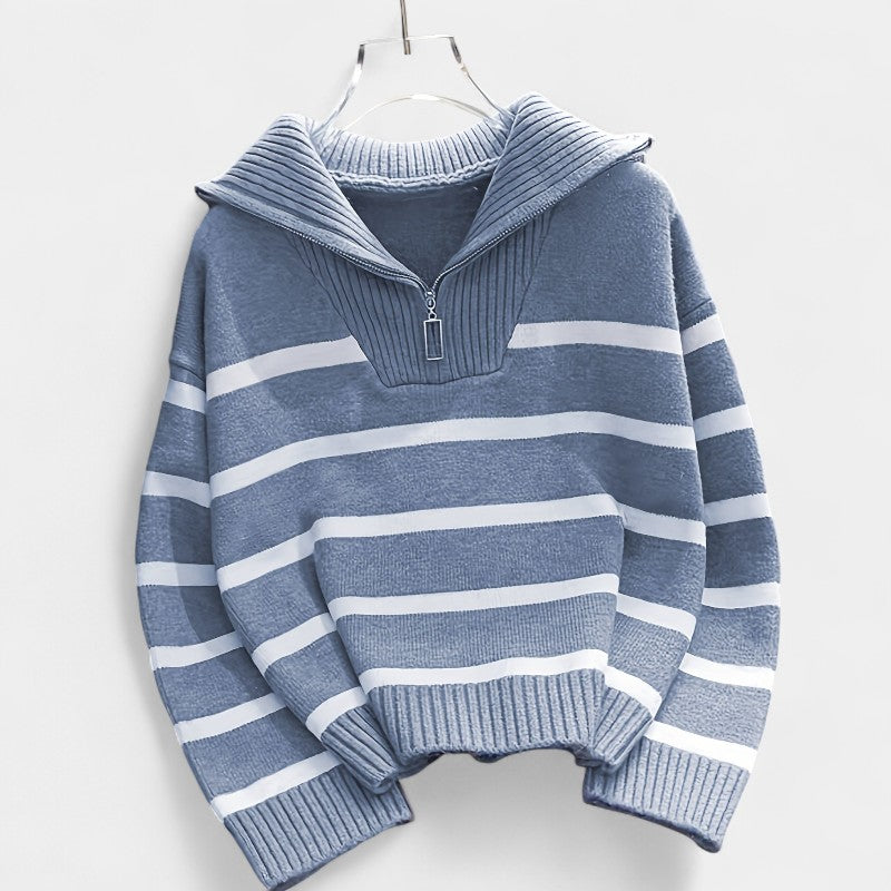 Gleame.-Truien & Vesten-Gleame trui - casual trui met ritssluiting en strepen