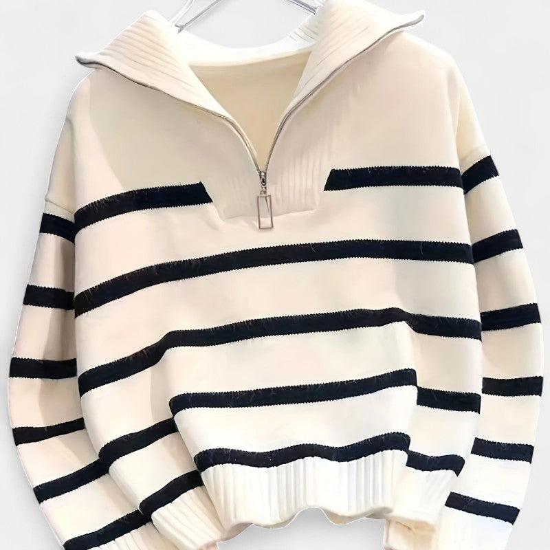 Gleame.-Truien & Vesten-Gleame trui - casual trui met ritssluiting en strepen