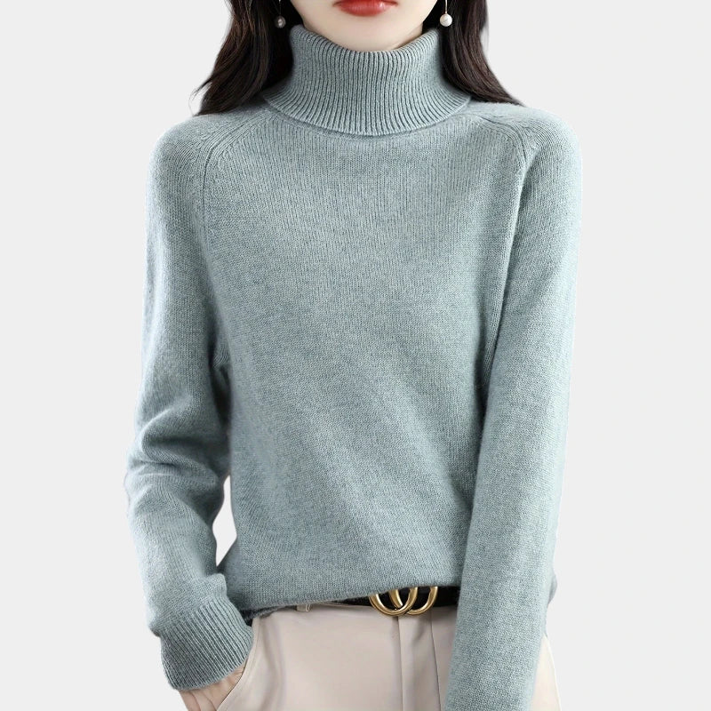 Gleame.-Truien & Vesten-Gleame trui - elegante coltrui met lange mouwen poederblauw