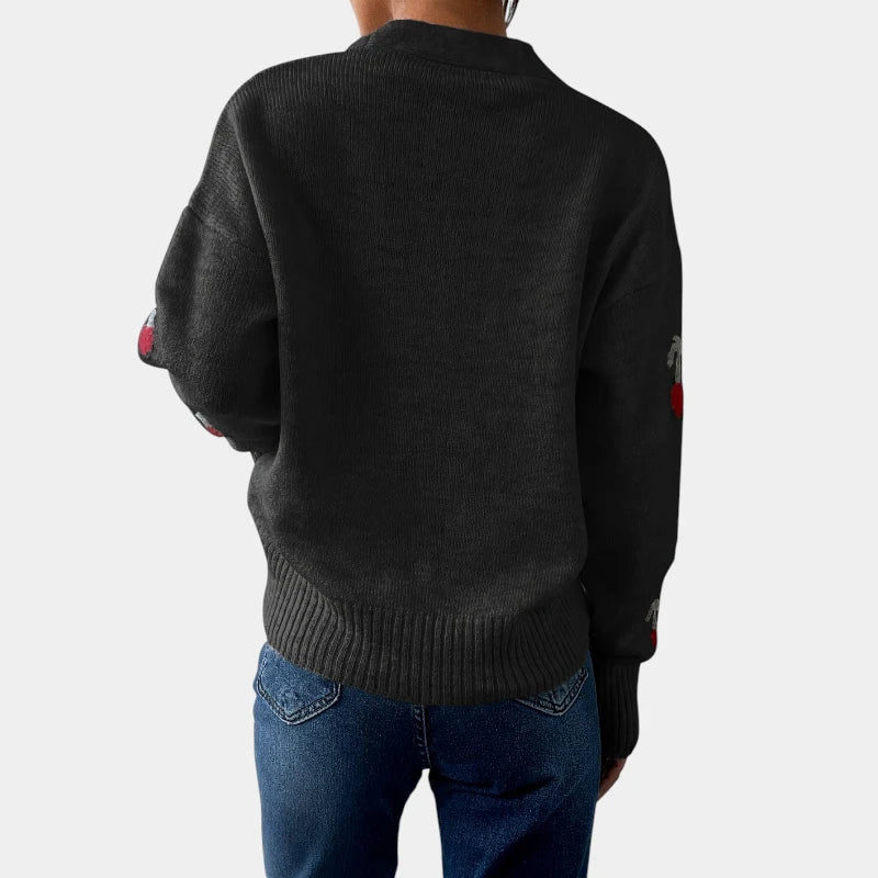 Gleame.-Truien & Vesten-Gleame trui - gebreide lange mouwen knooptrui met print