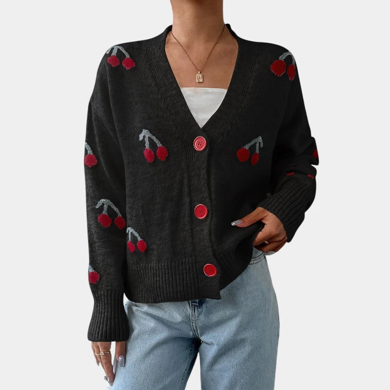 Gleame.-Truien & Vesten-Gleame trui - gebreide lange mouwen knooptrui met print