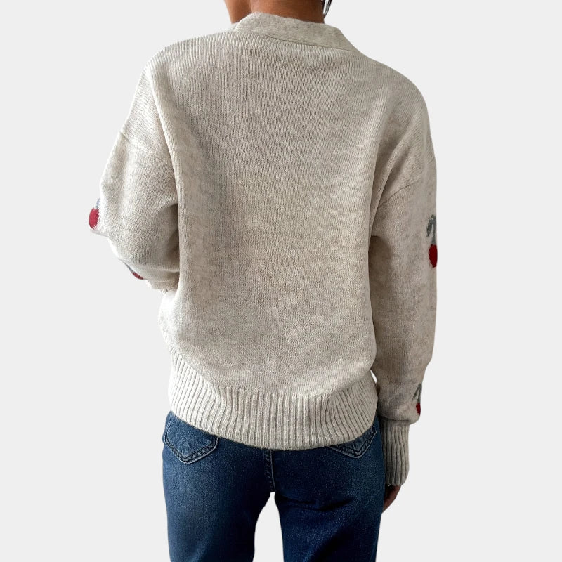 Gleame.-Truien & Vesten-Gleame trui - gebreide lange mouwen knooptrui met print