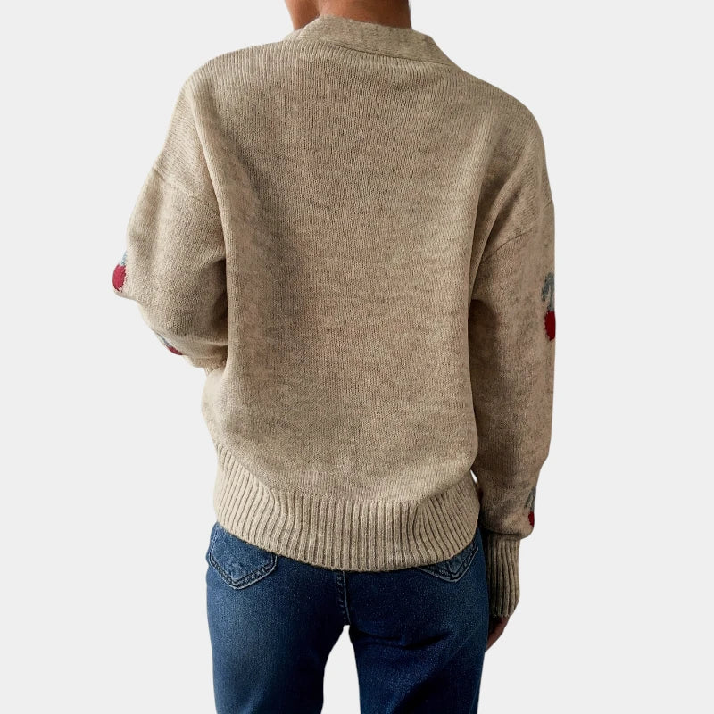 Gleame.-Truien & Vesten-Gleame trui - gebreide lange mouwen knooptrui met print