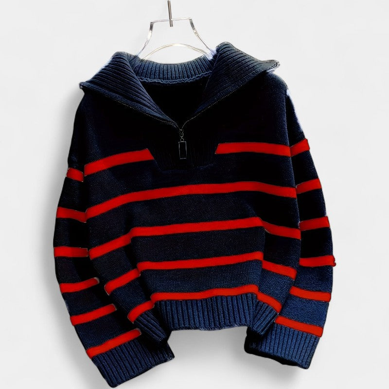 Gleame.-Truien & Vesten-Gleame trui met rits - gestreepte trui met lange mouwen