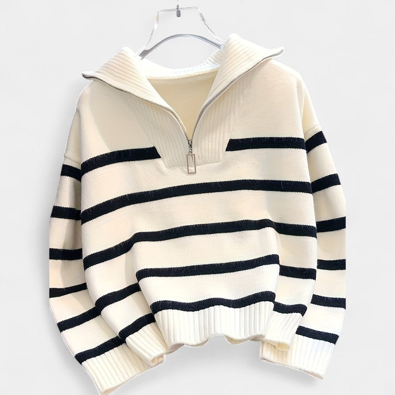 Gleame.-Truien & Vesten-Gleame trui met rits - gestreepte trui met lange mouwen