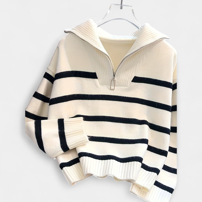 Gleame.-Truien & Vesten-Gleame trui met rits - gestreepte trui met lange mouwen
