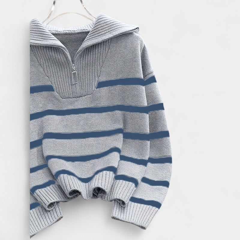 Gleame.-Truien & Vesten-Gleame trui met rits - gestreepte trui met lange mouwen