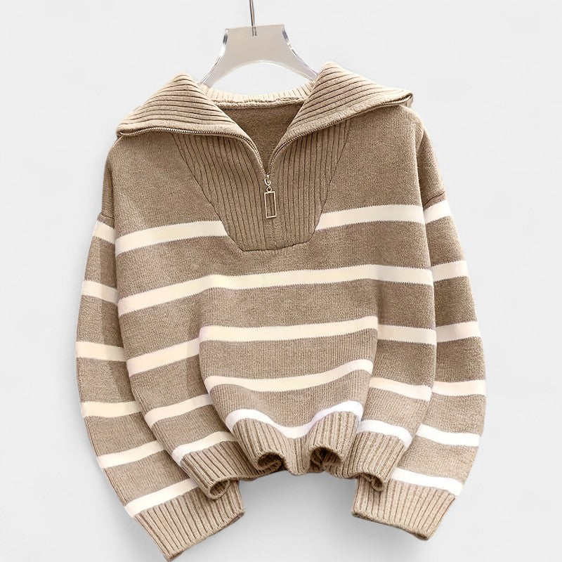 Gleame.-Truien & Vesten-Gleame trui met rits - gestreepte trui met lange mouwen