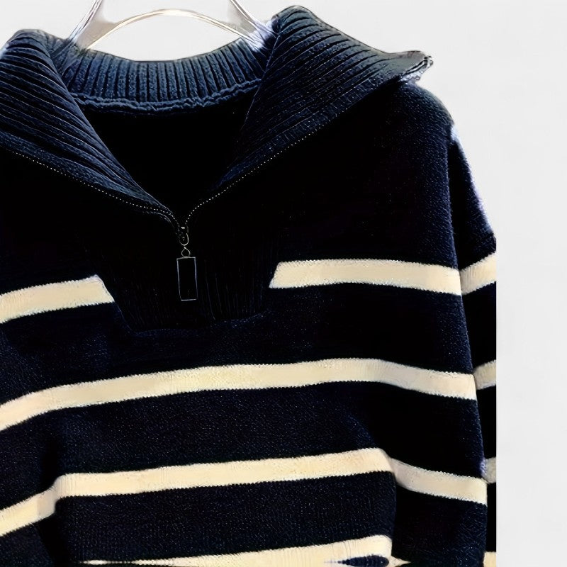 Gleame.-Truien & Vesten-Gleame trui met rits - gestreepte trui met lange mouwen