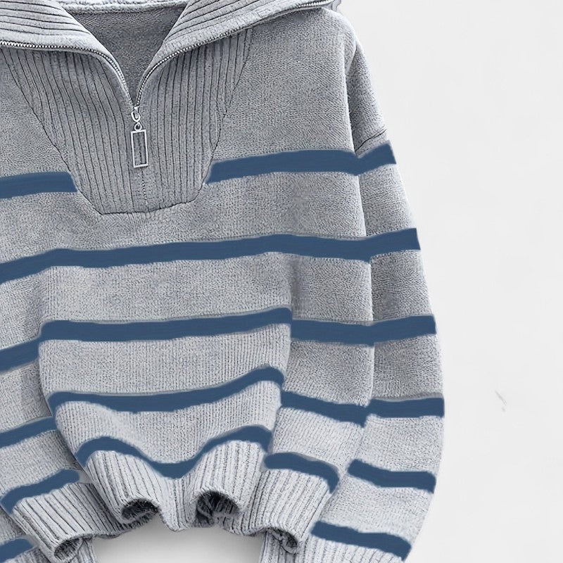 Gleame.-Truien & Vesten-Gleame trui met rits - gestreepte trui met lange mouwen