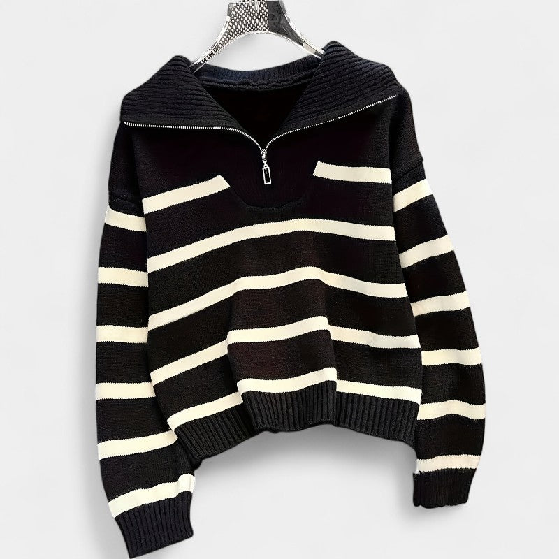 Gleame.-Truien & Vesten-Gleame trui met rits - gestreepte trui met lange mouwen
