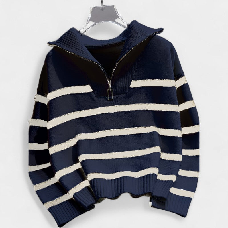 Gleame.-Truien & Vesten-Gleame trui met rits - gestreepte trui met lange mouwen