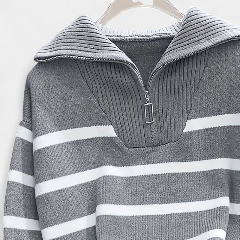 Gleame.-Truien & Vesten-Gleame trui met rits - gestreepte trui met lange mouwen