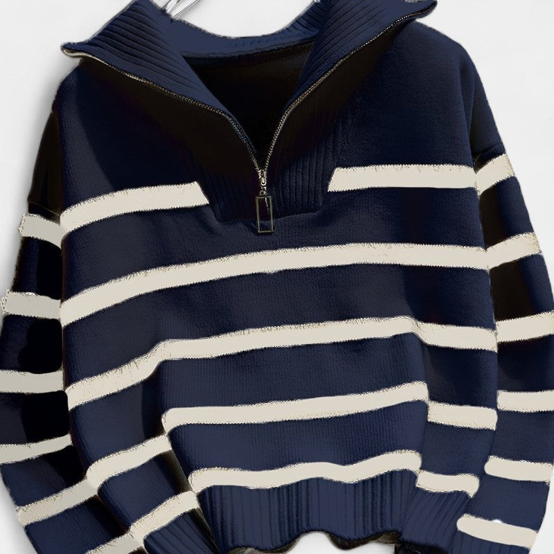 Gleame.-Truien & Vesten-Gleame trui met rits - gestreepte trui met lange mouwen