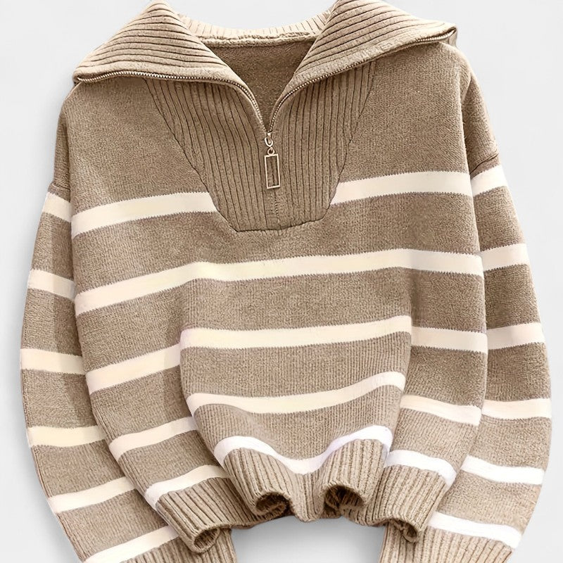 Gleame.-Truien & Vesten-Gleame trui met rits - gestreepte trui met lange mouwen