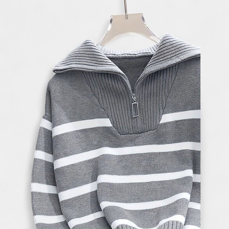 Gleame.-Truien & Vesten-Gleame trui met rits - gestreepte trui met lange mouwen