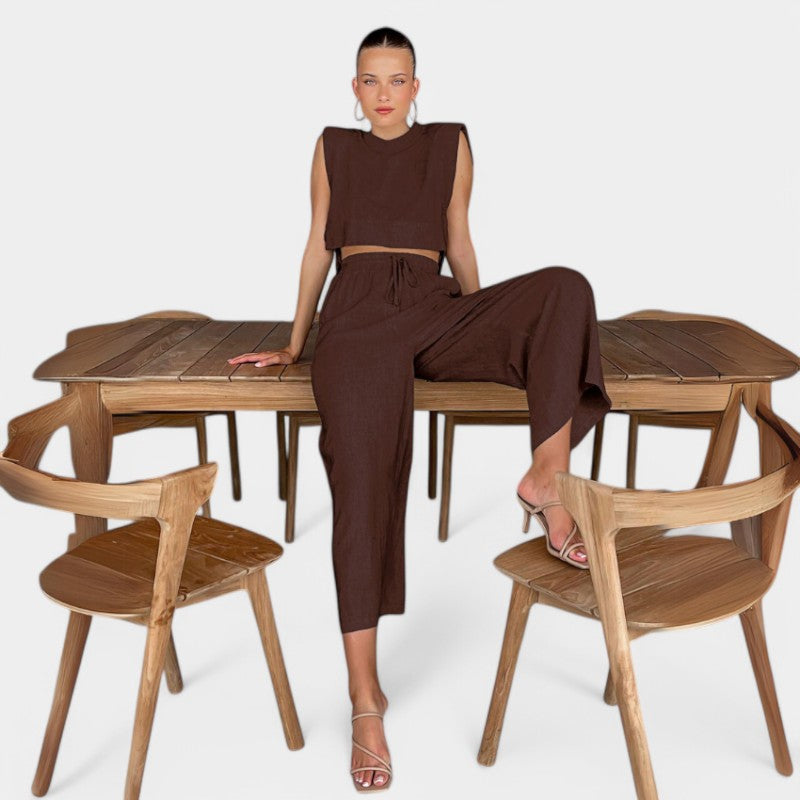 Gleame.-Two-piece set-Gleame Set - Vrouwen vakantie linnen broek en crop top set