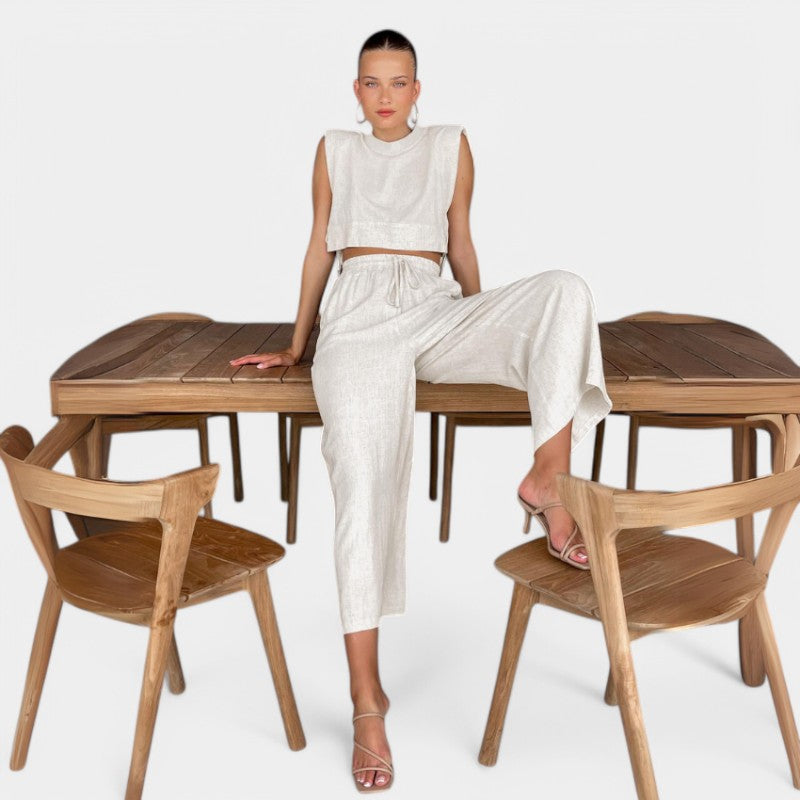 Gleame.-Two-piece set-Gleame Set - Vrouwen vakantie linnen broek en crop top set