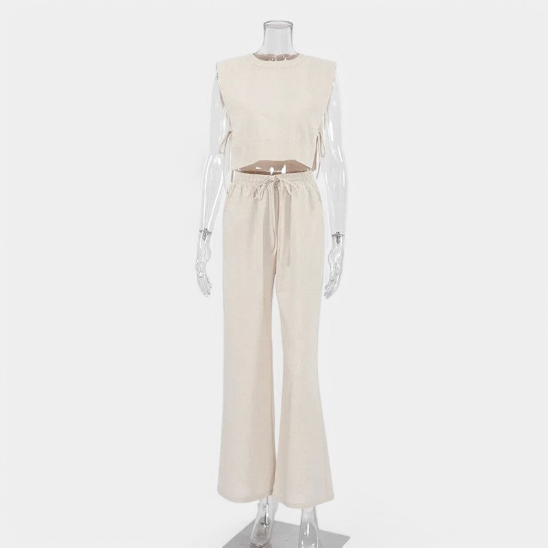 Gleame.-Two-piece set-Gleame Set - Vrouwen vakantie linnen broek en crop top set
