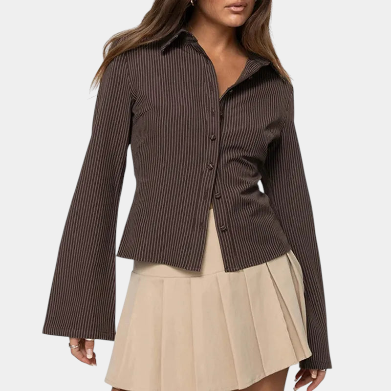 Gleame.-Women Blouse-Gleame Blouse - Elegante retro dames blouse met lange mouwen en streepdetail