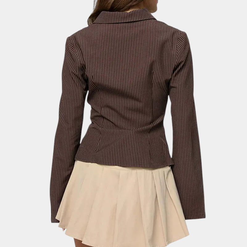 Gleame.-Women Blouse-Gleame Blouse - Elegante retro dames blouse met lange mouwen en streepdetail
