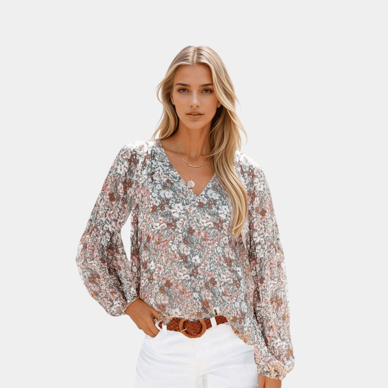 Gleame.-Women Blouse-Gleame blouse - lichte bloemenblouse met lange mouwen voor een casual look