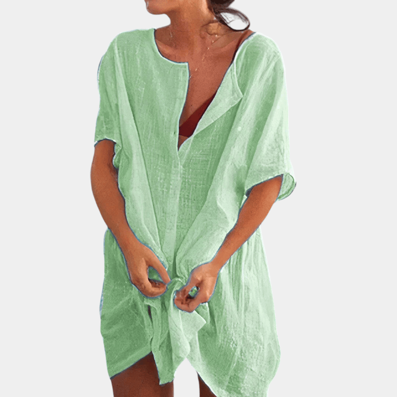 Gleame.-Women Dresses-Gleame Jurk - luchtige jurk met knoopdetail, ideaal voor strand en vrije tijd