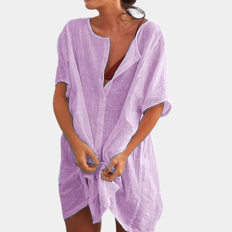 Gleame.-Women Dresses-Gleame Jurk - luchtige jurk met knoopdetail, ideaal voor strand en vrije tijd