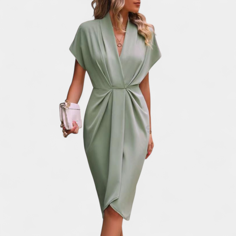 Gleame.-dress-Gleame Jurk - Elegante midi jurk met overslag en plooidetail