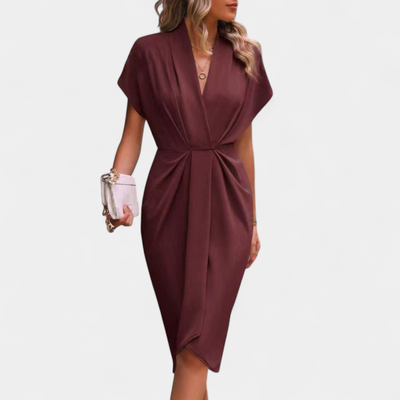 Gleame.-dress-Gleame Jurk - Elegante midi jurk met overslag en plooidetail