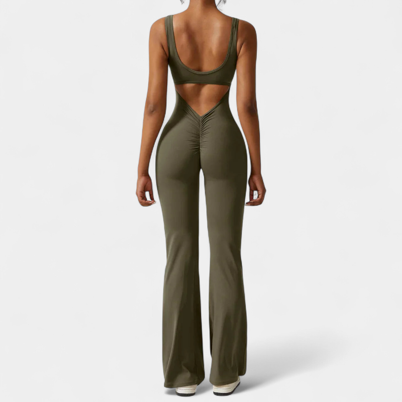 Gleame.-jumpsuit-Gleame Jumpsuit - Strakke flared pants jumpsuit met v-back voor dames